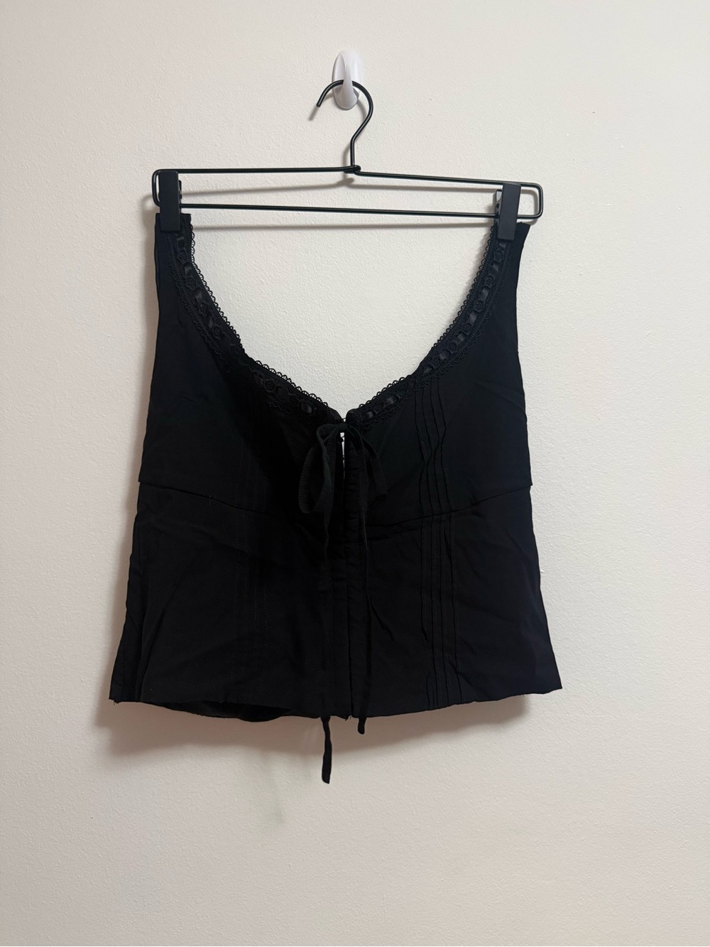 Black Lace-Trim Crop Top with Front Tie